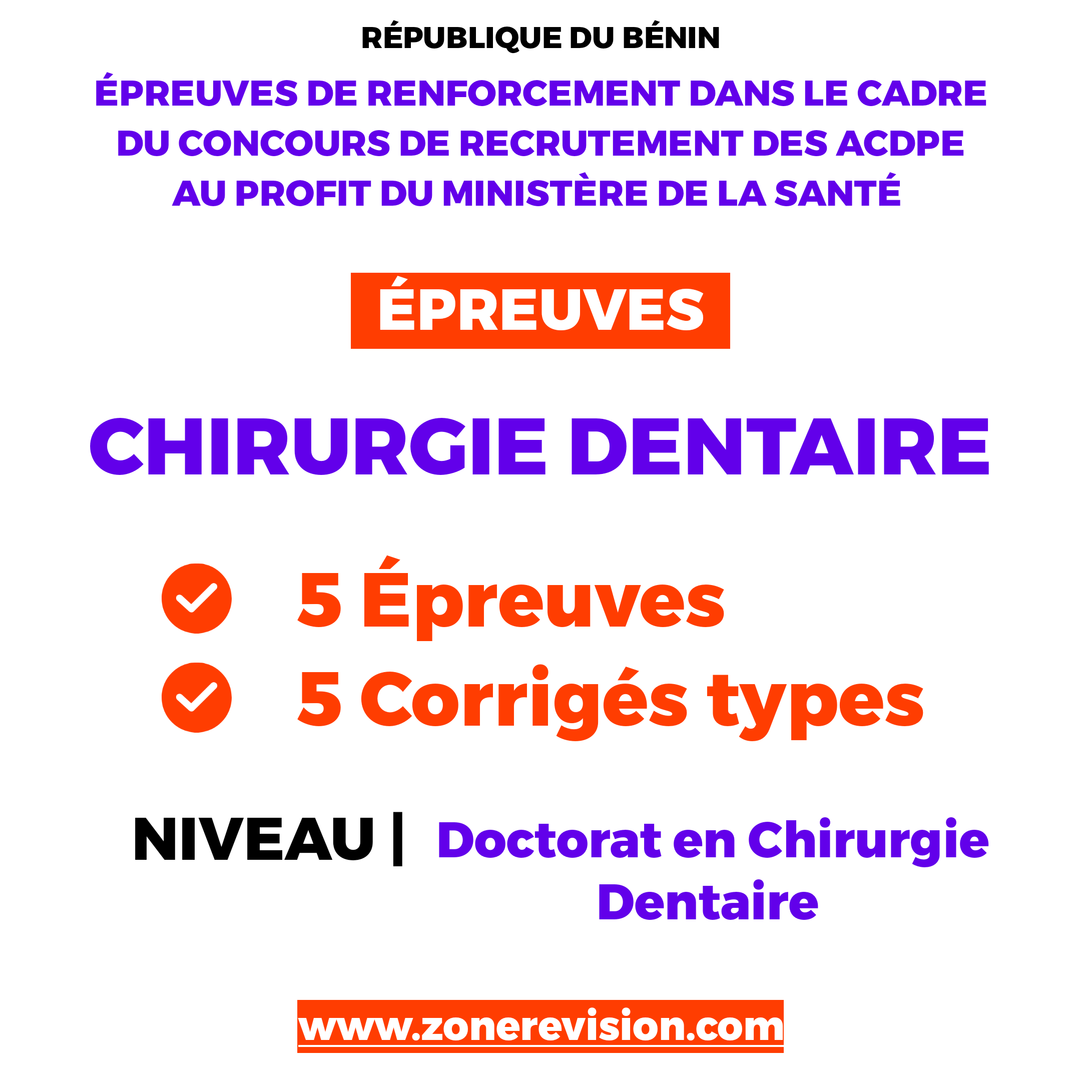 Aperçu de 5 Épreuves traitées de Chirurgie dentaire  Doctorat en Chirurgie Dentaire