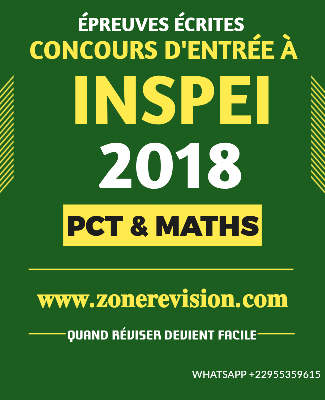 Aperçu de ÉPREUVES DE PCT & MATHÉMATIQUES DU CONCOURS D'ENTRÉE À l'INSPEI 2018