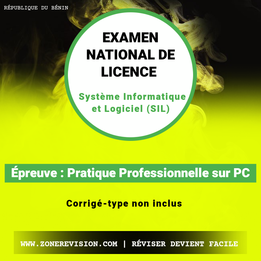 Aperçu de Examen de licence •  Système Informatique et Logiciel (SIL) • Pratique Professionnelle sur PC