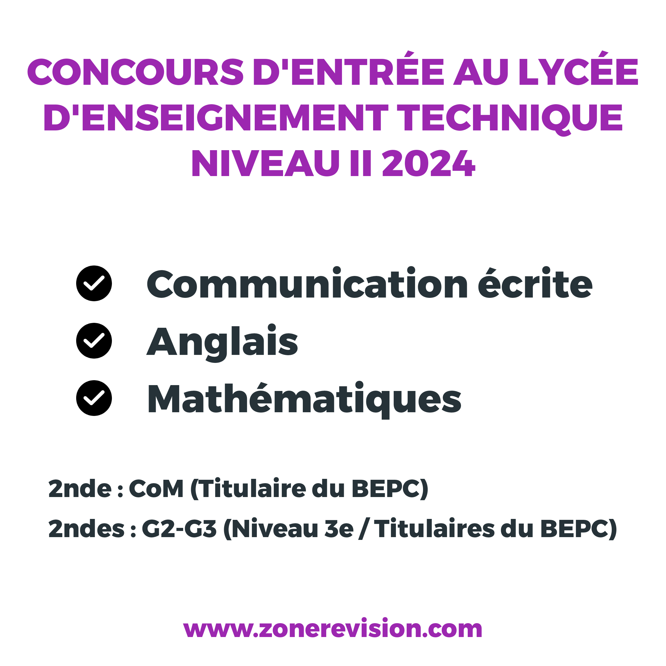 Aperçu de EPREUVES CONCOURS D'ENTRÉE AU LYCÉE D'ENSEIGNEMENT TECHNIQUE NIVEAU II 2024