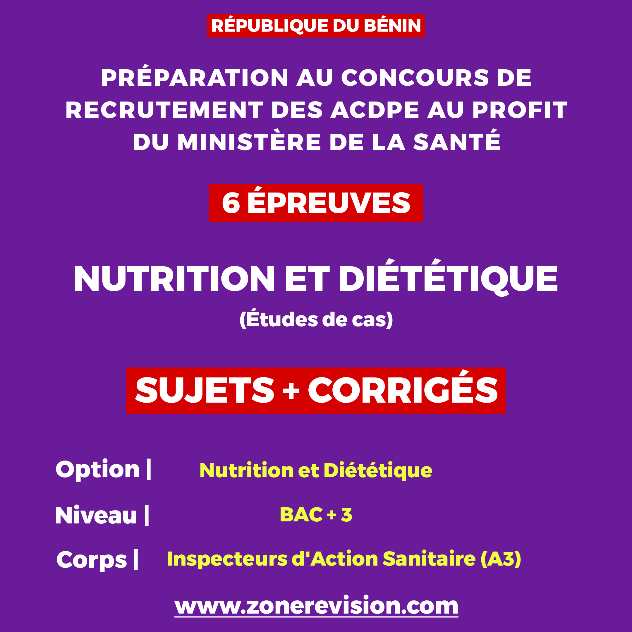 Aperçu de Nutrition et Diététique, BAC + 3  Préparation au concours de recrutement ACDPE Ministère de la S