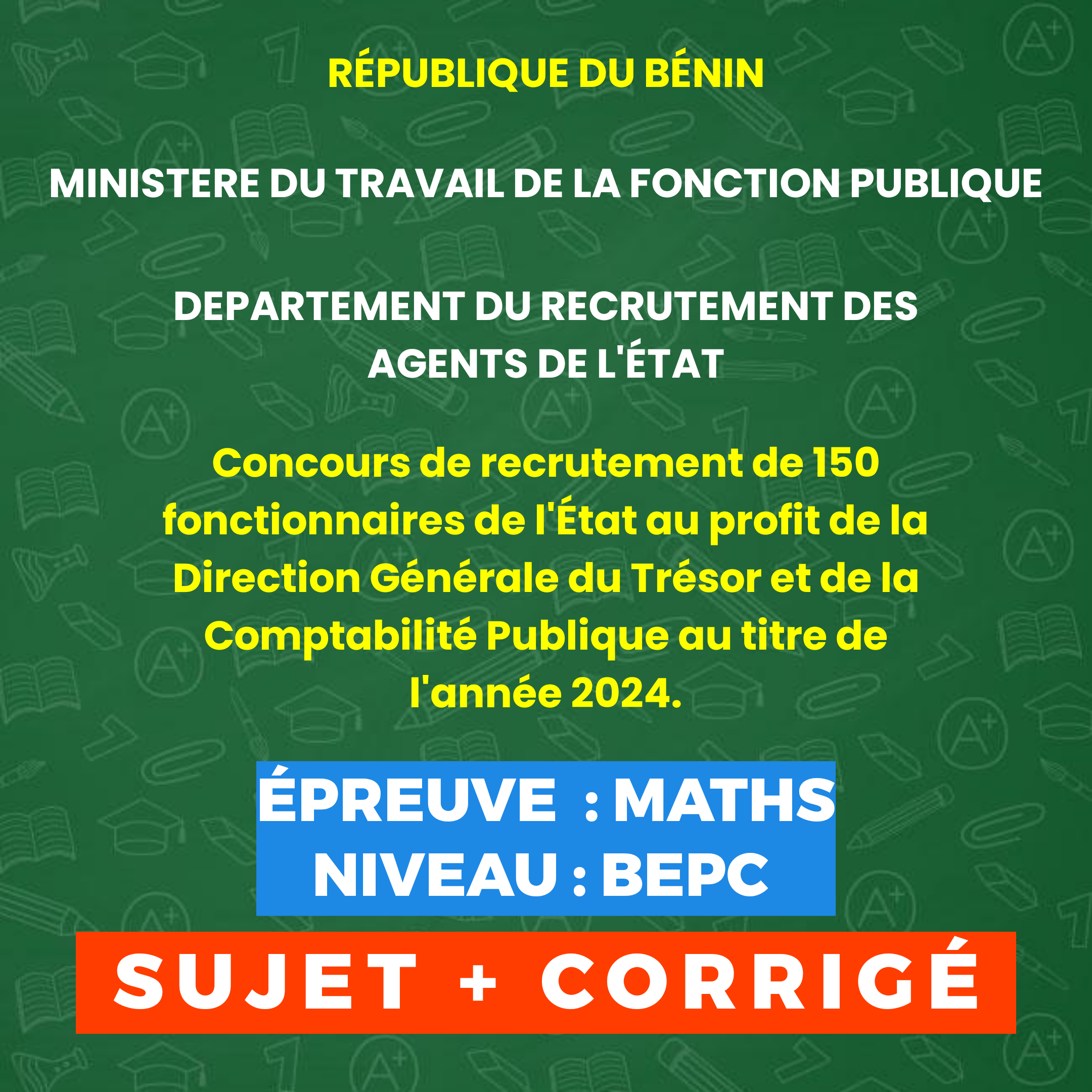 Aperçu de Concours trésor niveau BEPC (Elèves Assistants du Trésor) 2024