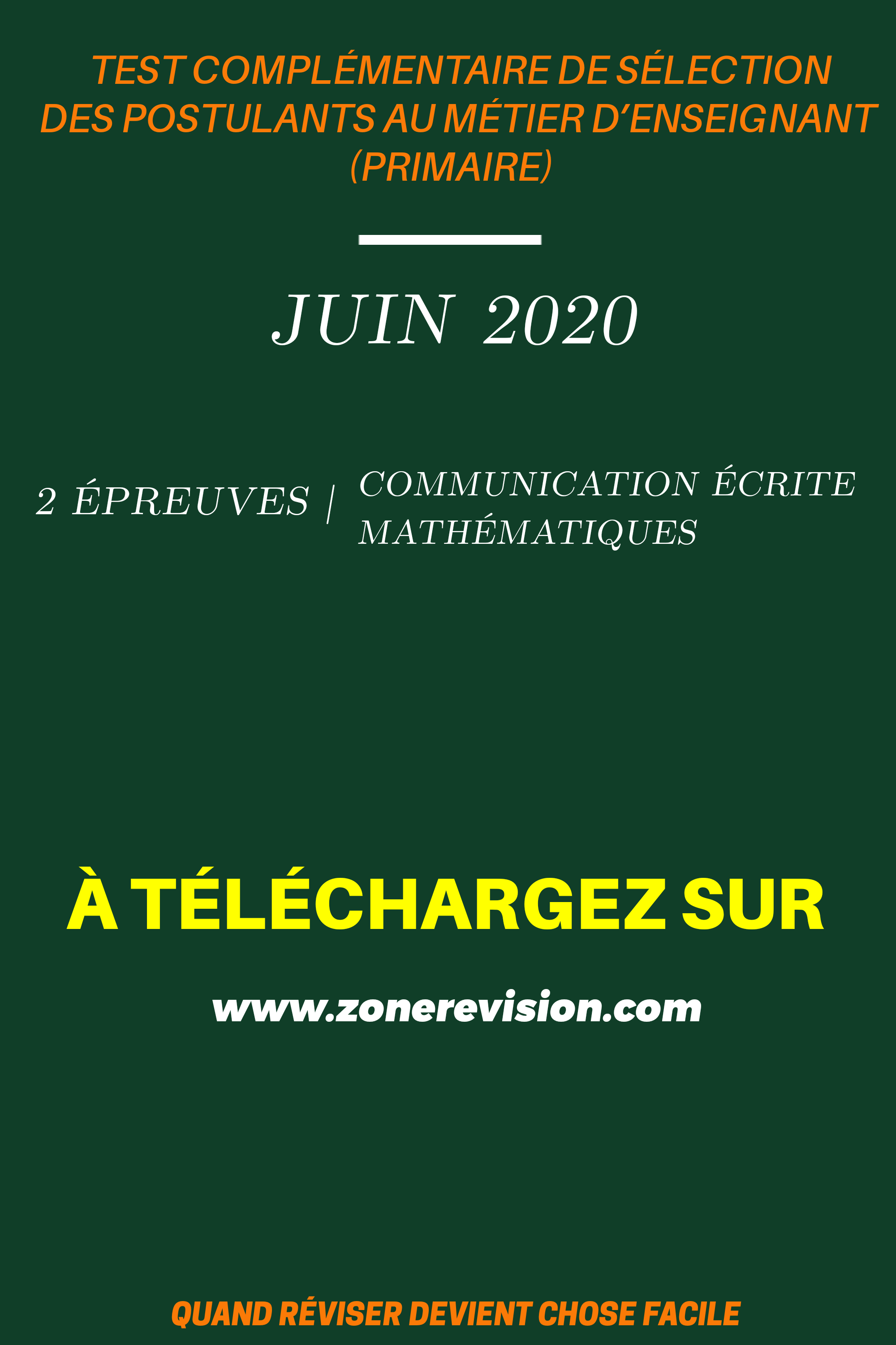 Aperçu de TEST AUX ASPIRANTS AU METIER D'ENSEIGNANT (PRIMAIRE)  |  JUIN 2020