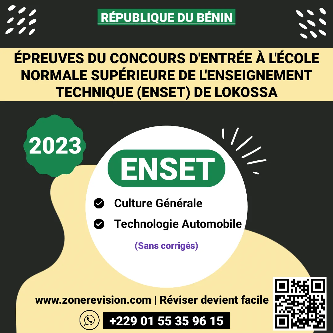 Aperçu de Concours d'entrée ENSET 2023 • Culture Générale et Technologie Automobile (sans corrigés)