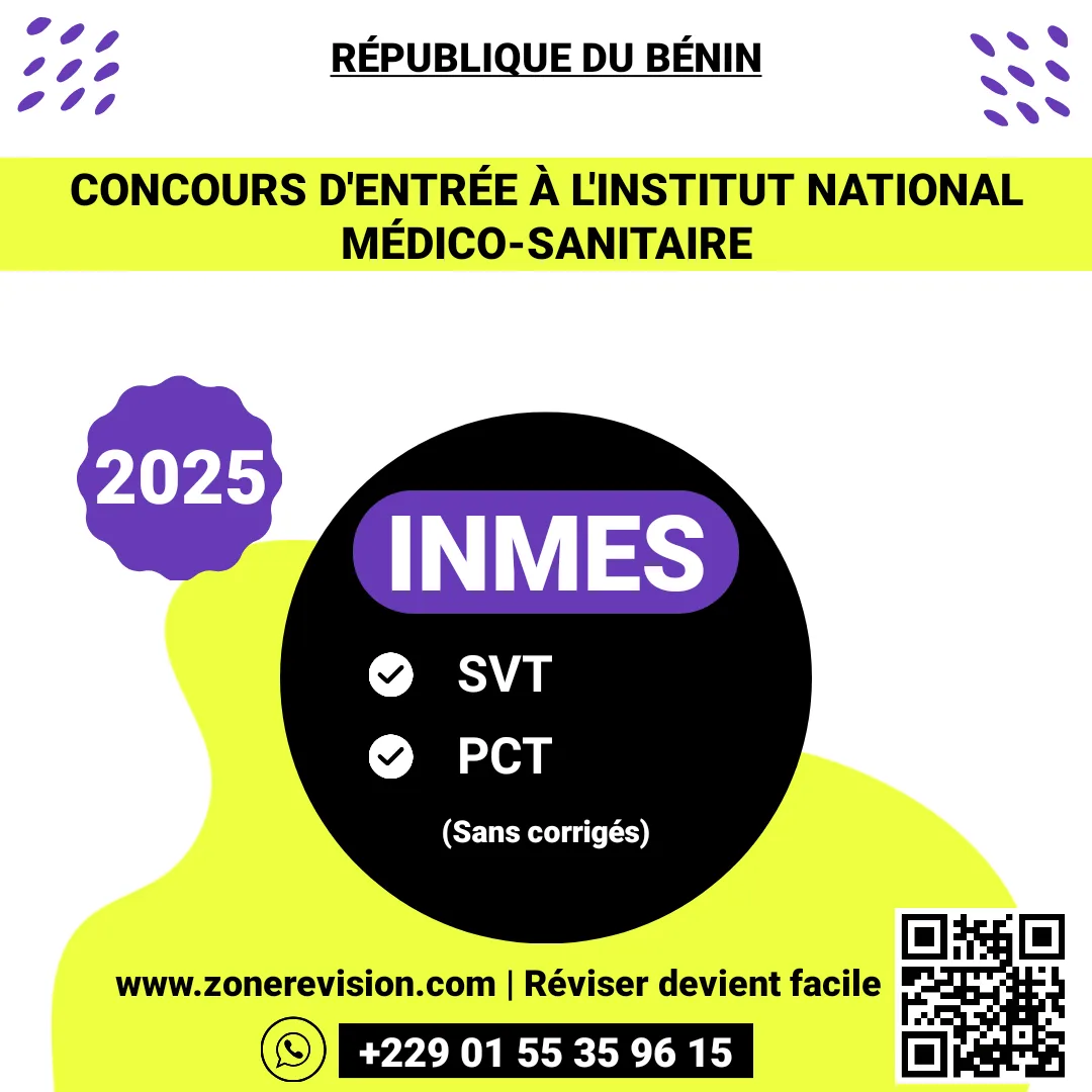 Aperçu de Concours d'entrée à INMES 2025 • SVT et PCT (Sans corrigés types)