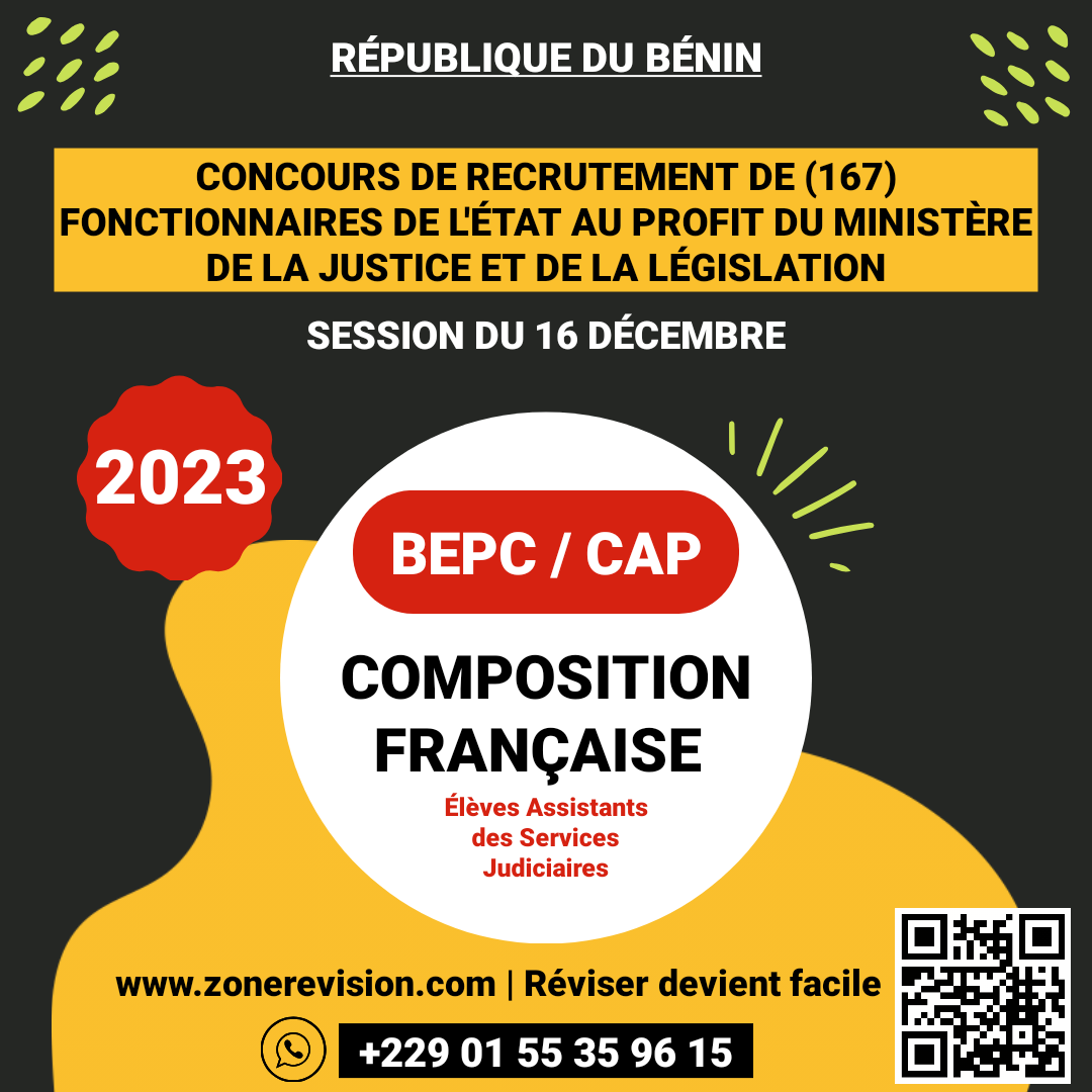 Aperçu de Élèves Assistants Services Judiciaires • Concours Justice 2023 • Composition Française BEPC/CAP