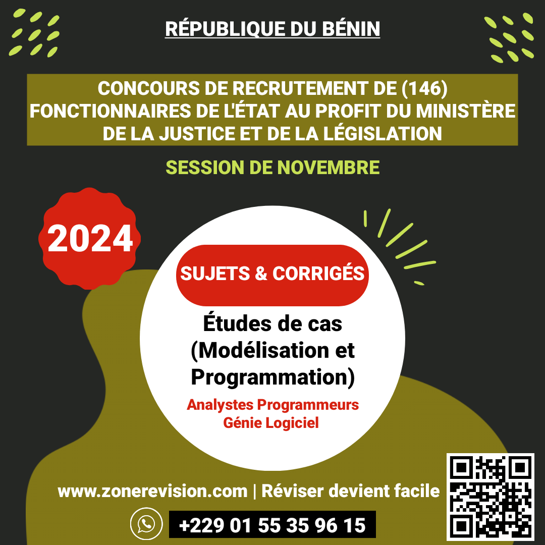 Aperçu de Concours Justice 2024 • Analystes Programmeurs  • Études de cas (Modélisation & Programmation)