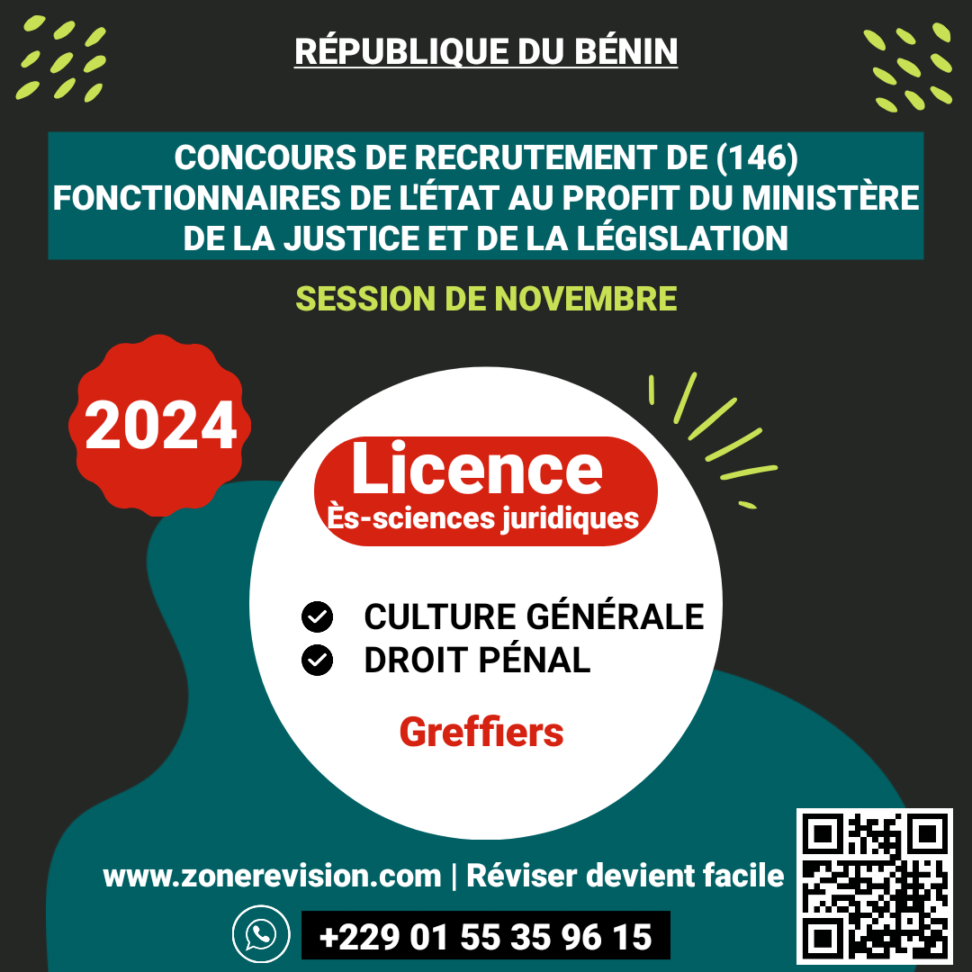 Aperçu de Concours Justice 2024 • Greffiers • Culture Générale et Droit Pénal (sans corrigés) • Licence