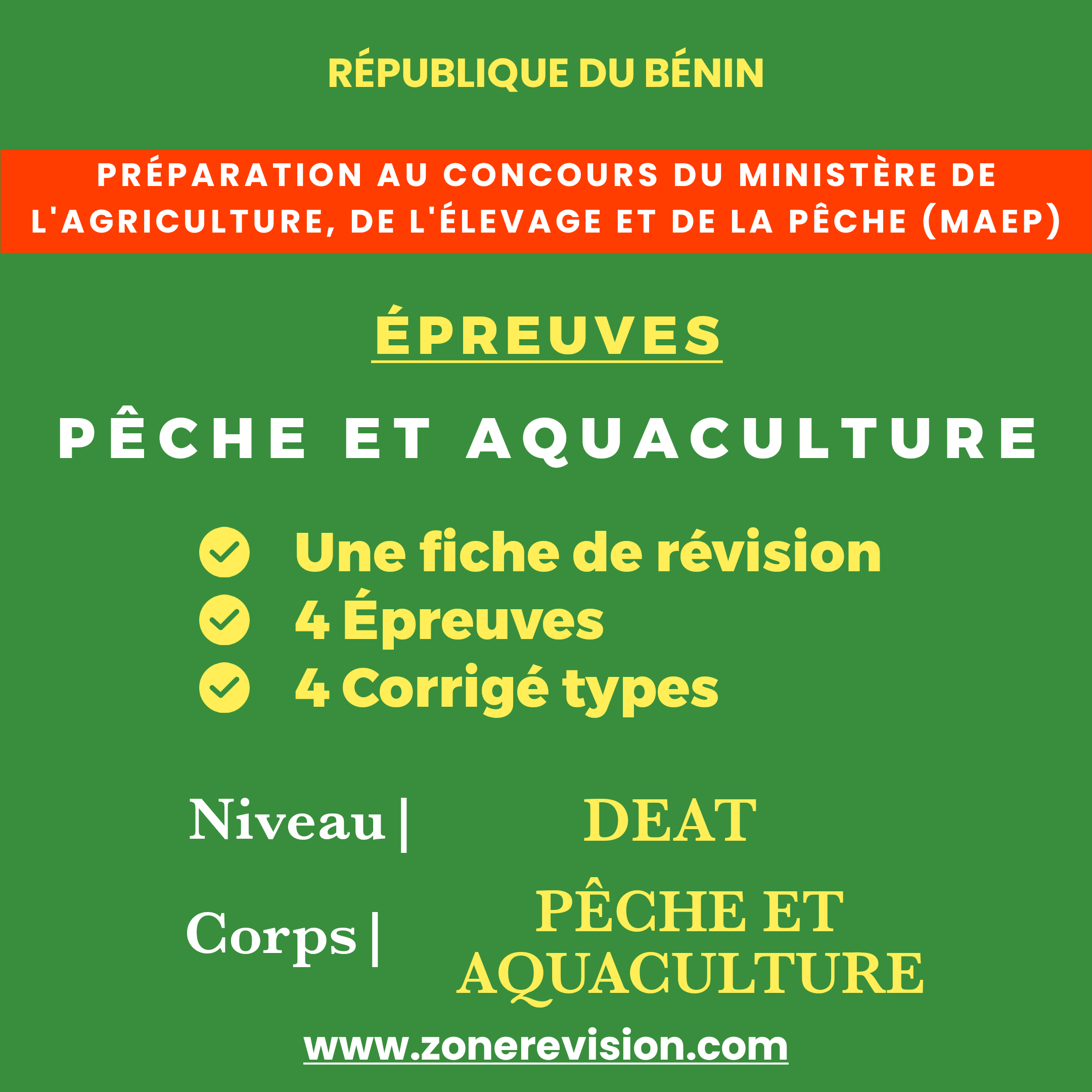 Aperçu de Préparation au concours MAEP  Pêche et Aquaculture, niveau DEAT, Option : Pêche et Aquaculture